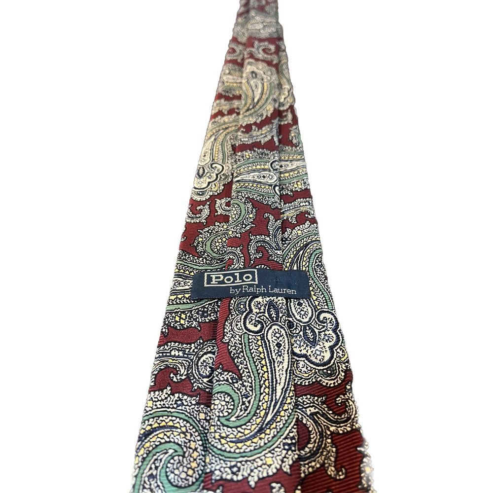 Polo Ralph Lauren Hand Made in USA 100% Silk Paisley Neck Tie Red Green White - Picture 3 of 7